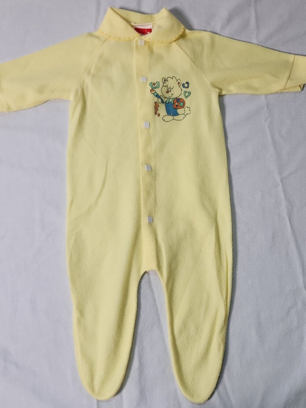 VTG 80s Playskool Baby Yellow Footie Romper Sleeper Painter Bear Medium
